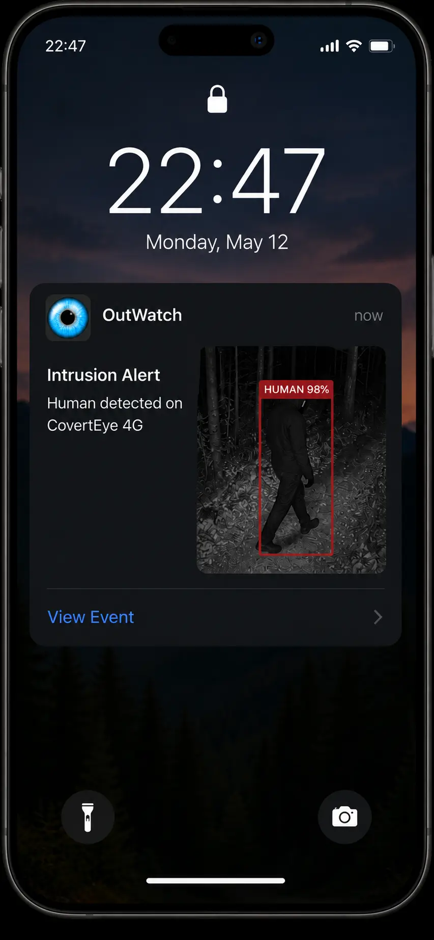 Mobile alert notification for a verified CovertEye detection
