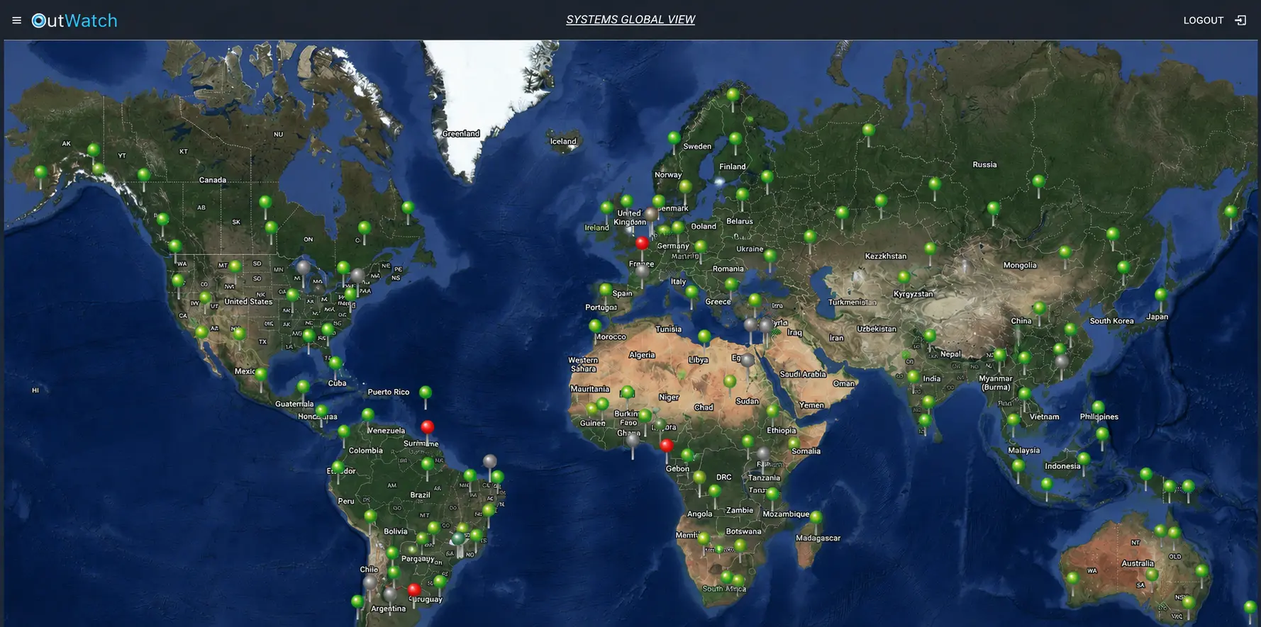 OutWatch map view showing camera locations