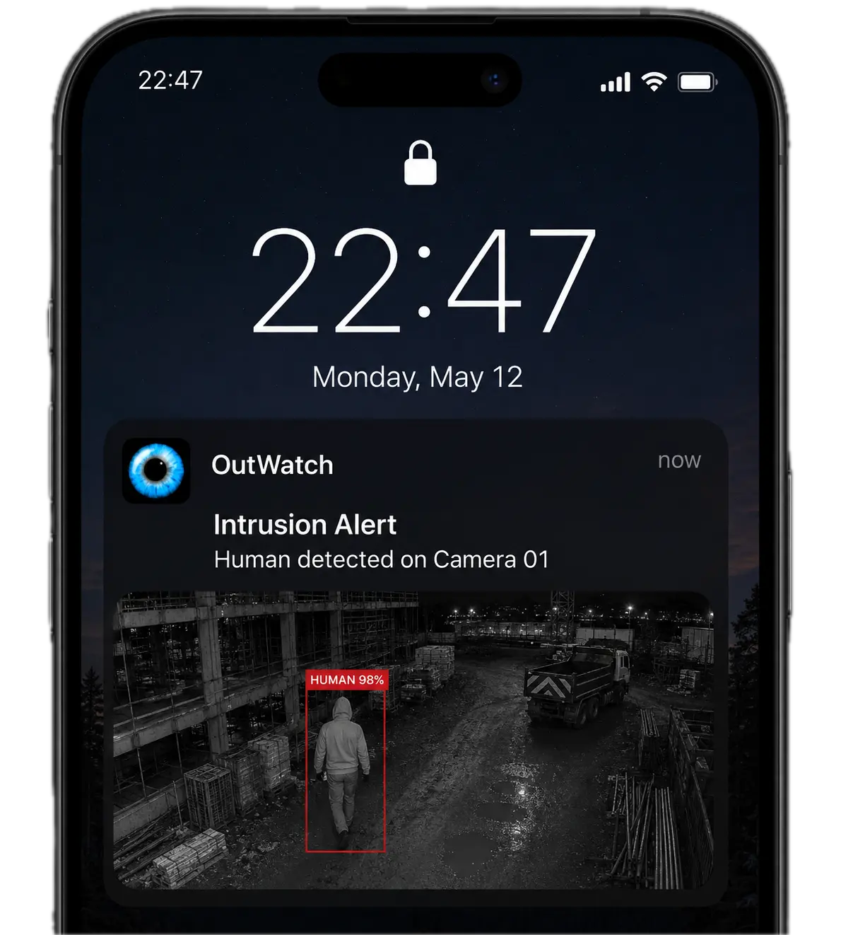 Mobile push notification for a verified OutWatch alarm